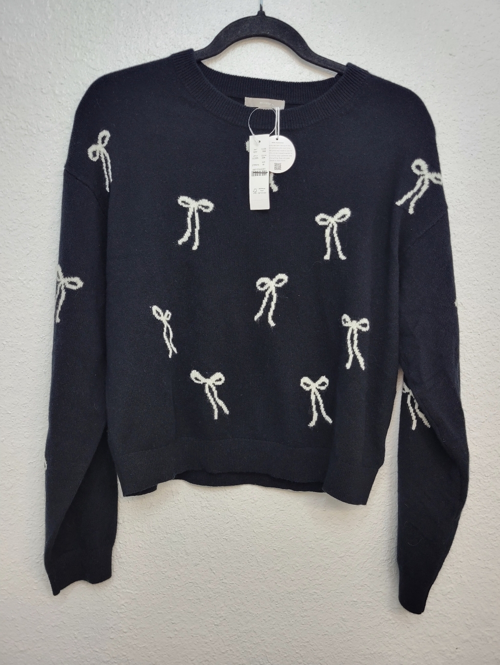 J Crew Perfect cashmere crewneck sweater in bow print CO585 Size M NWT - Picture 5 of 8